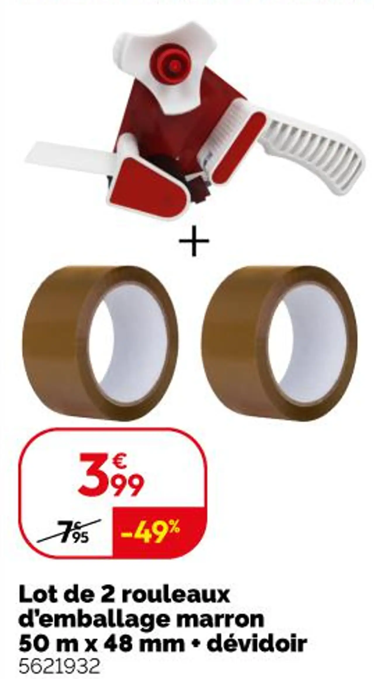 Lot de 2 rouleaux d'emballage marron 50 m x 48 mm + dévidoir