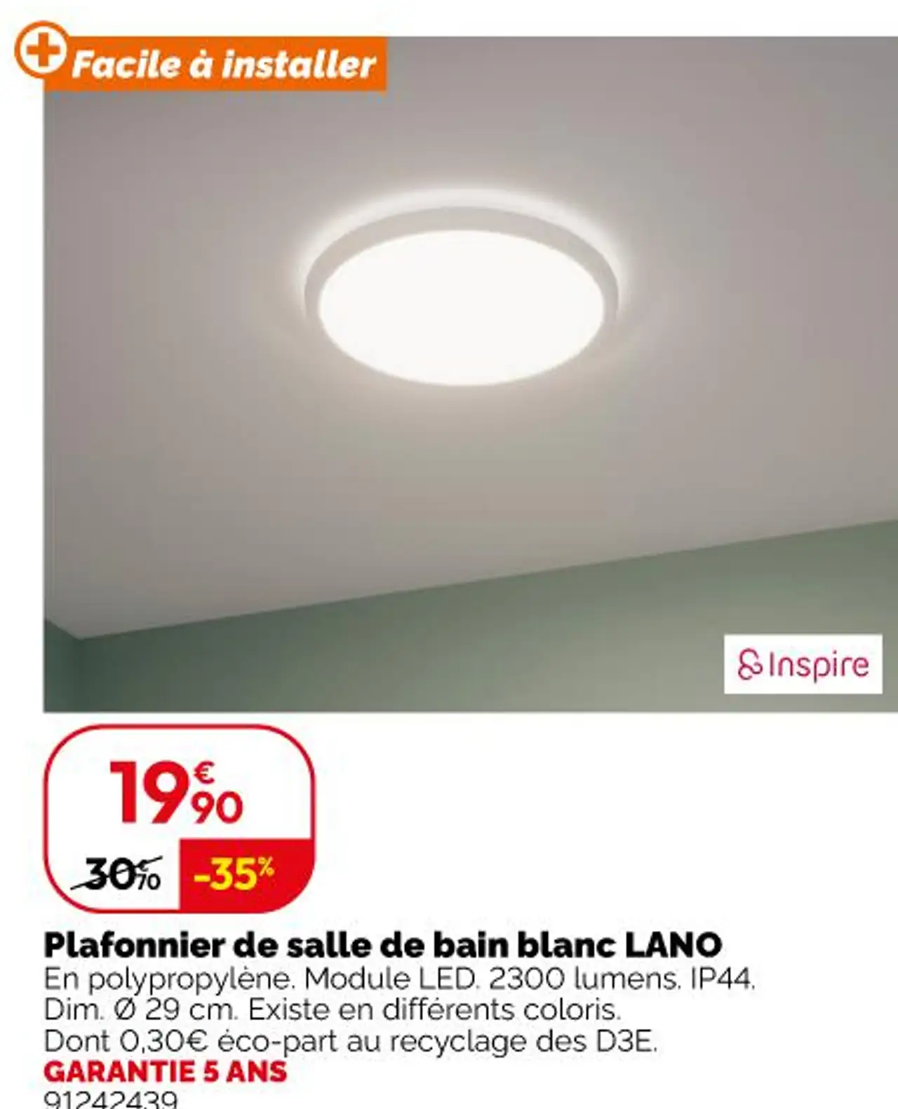 Plafonnier de salle de bain blanc LANO Inspire