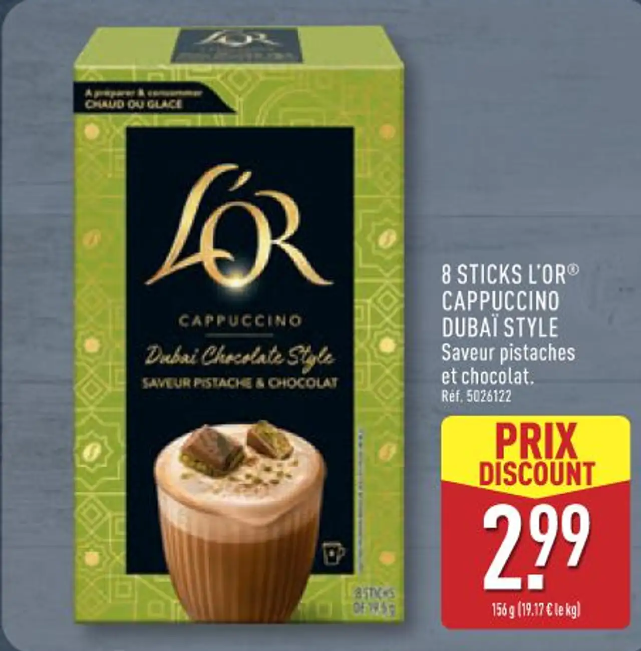 8 STICKS L'OR® CAPPUCCINO DUBAÏ STYLE Saveur pistaches et chocolat