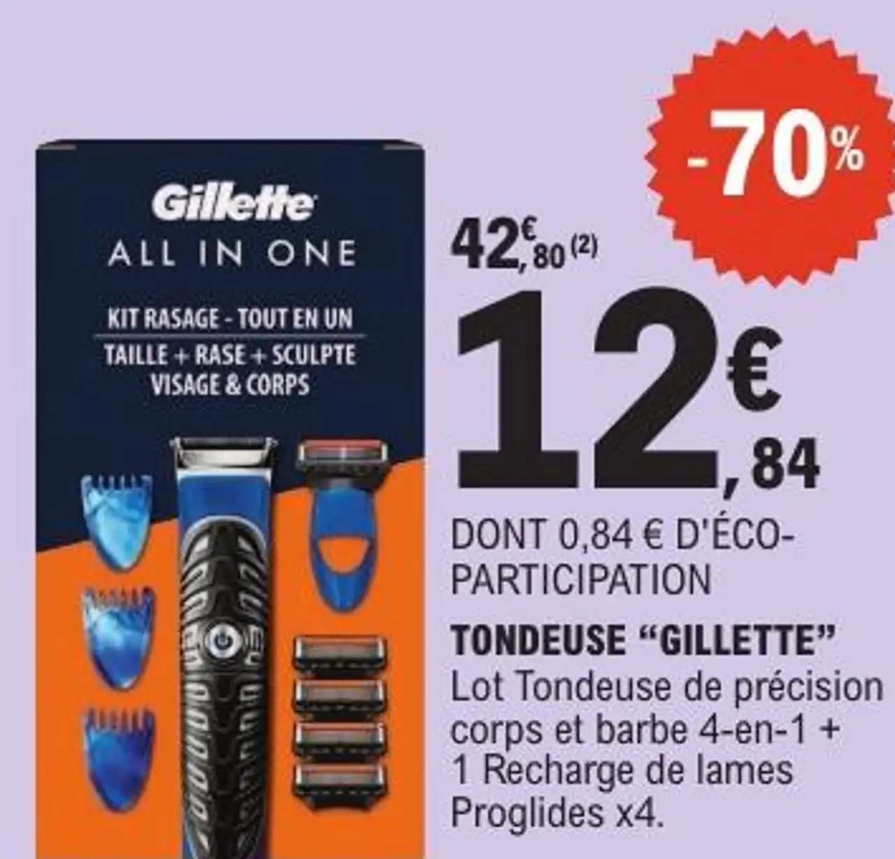 TONDEUSE "GILLETTE" Lot Tondeuse de précision corps et barbe 4-en-1 + 1 Recharge de lames Proglides x4