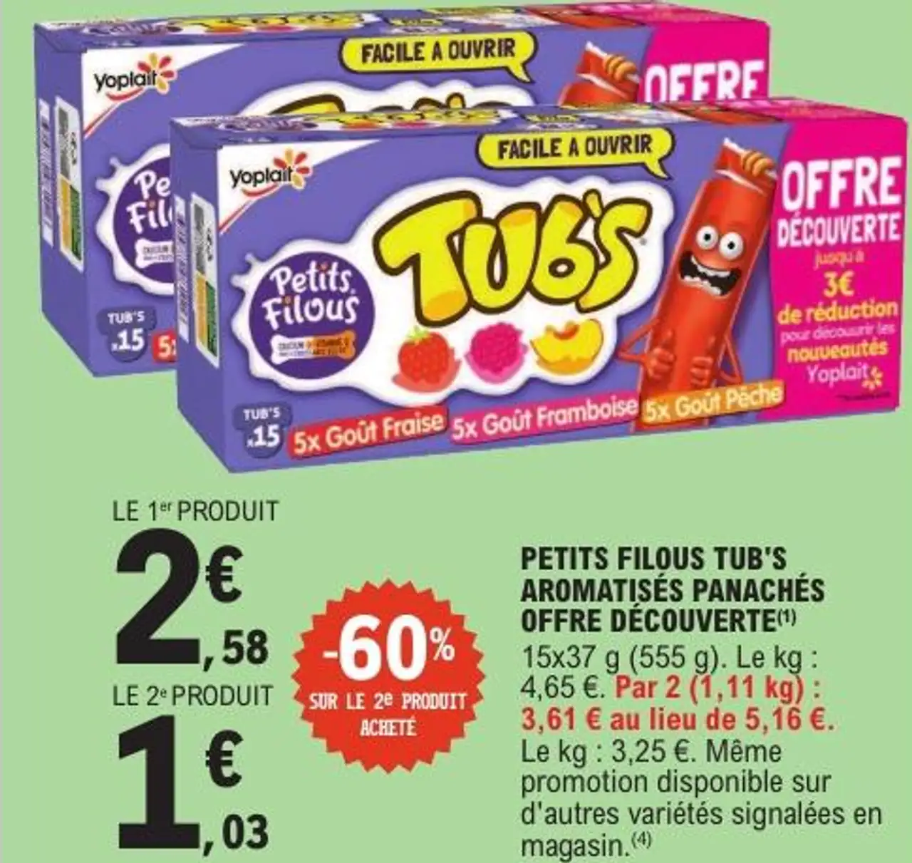 Yoplait Petits Filous Tub's aromatisés panachés