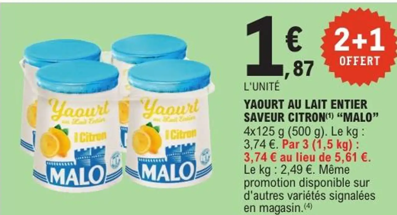 Malo Yaourt au lait entier saveur citron
