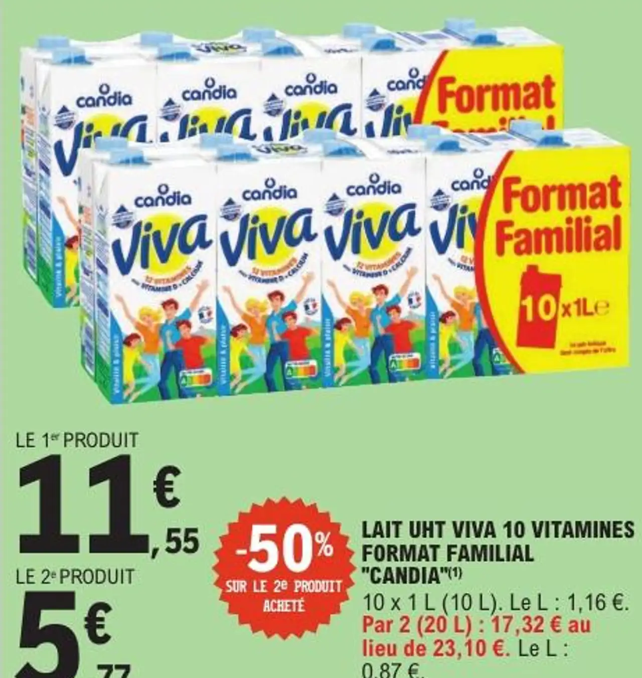 Lait UHT Viva 10 vitamines format familial "CANDIA"