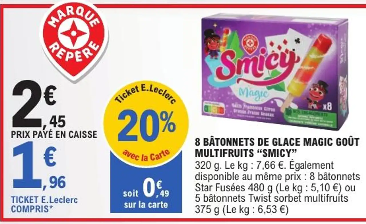 8 bâtonnets de glace magic goût multifruits "Smicy" Marque Repère