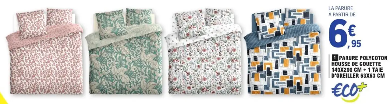 Eco+ Parure polycoton housse de couette 140x200 cm + 1 taie d'oreiller 63x63 cm