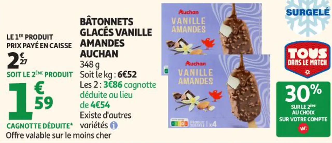 Bâtonnets glacés vanille amandes Auchan