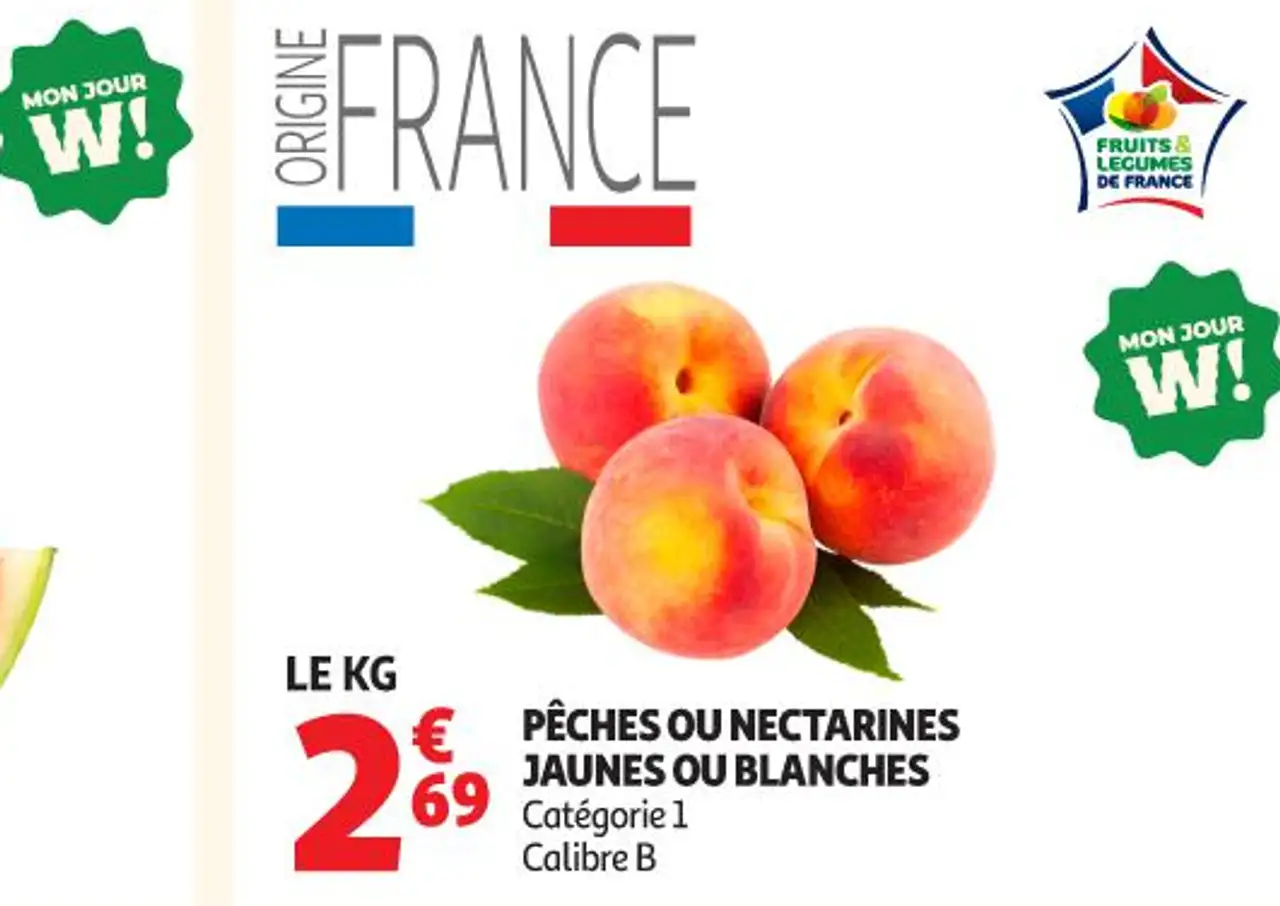 Pêches ou nectarines jaunes ou blanches