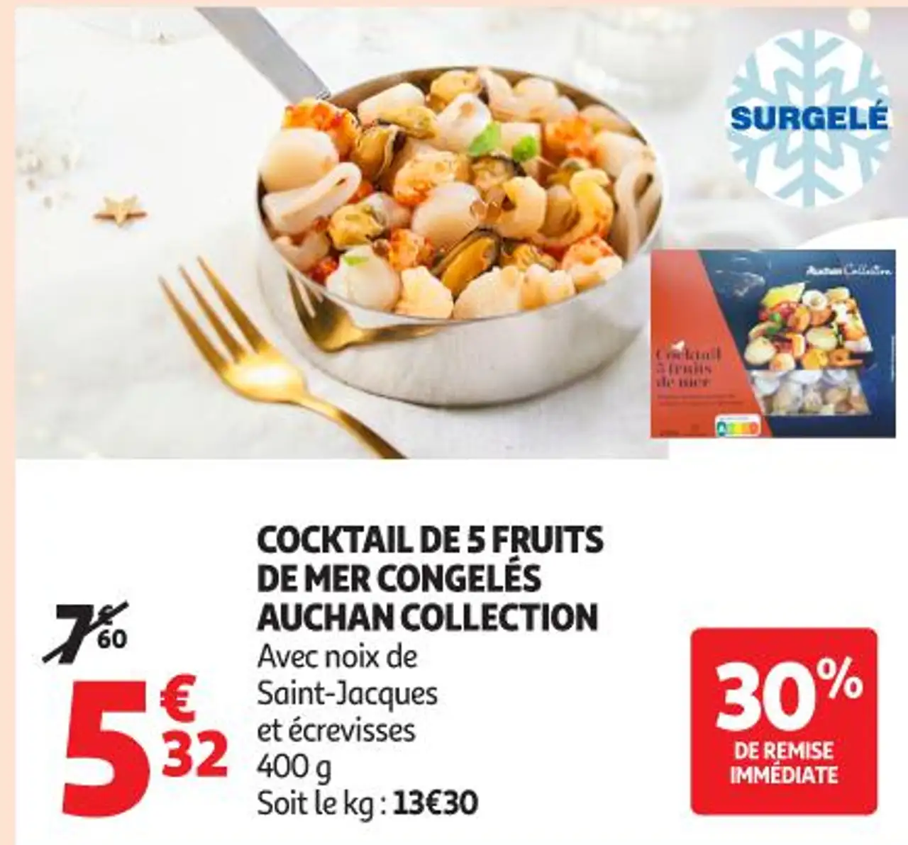 Cocktail de 5 fruits de mer surgelés Auchan Collection