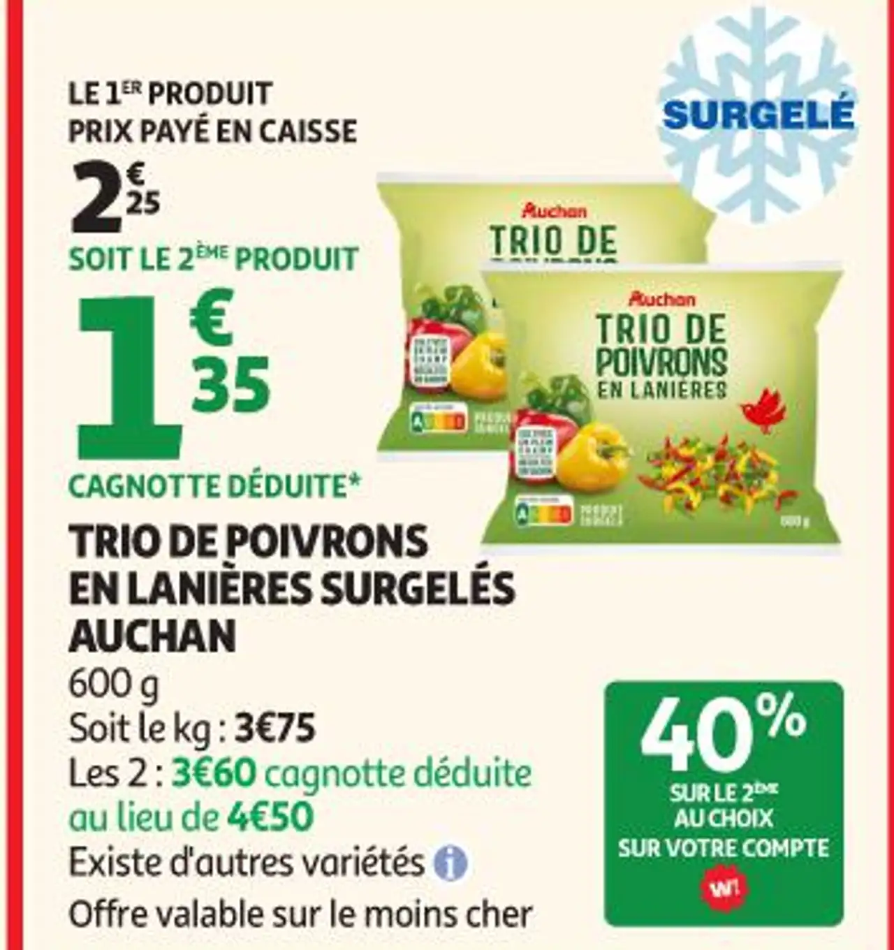 Trio de poivrons en lanières surgelés Auchan