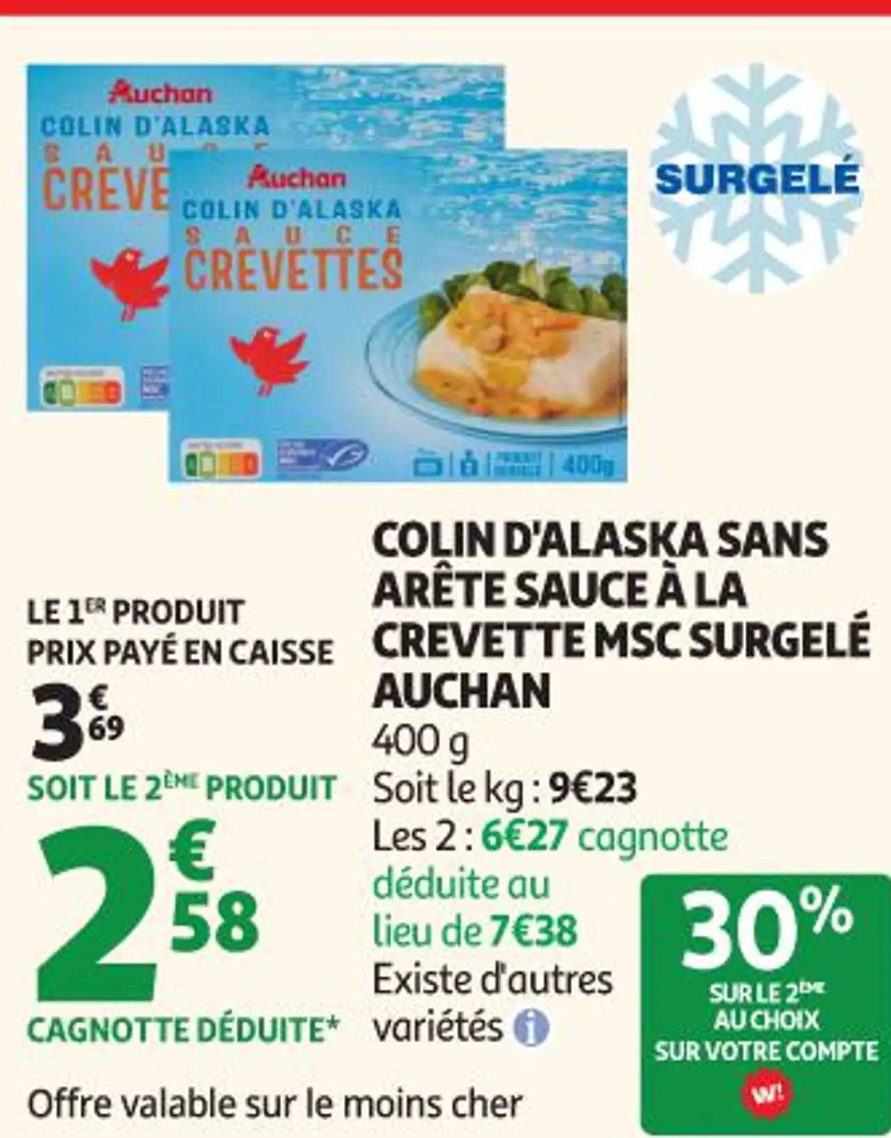 COLIN D'ALASKA SANS ARÊTE SAUCE À LA CREVETTE MSC SURGELÉ AUCHAN