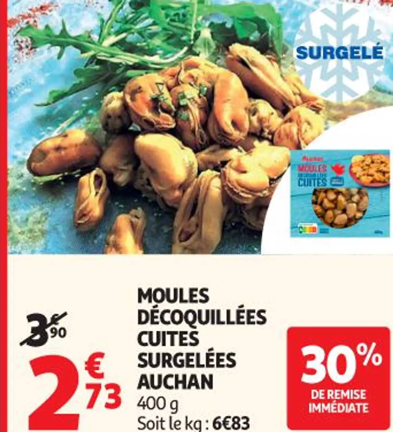 MOULES DÉCOQUILLÉES CUITES SURGELÉES AUCHAN