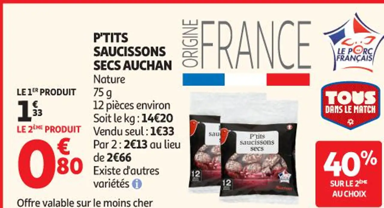 P'tits saucissons secs Auchan Nature