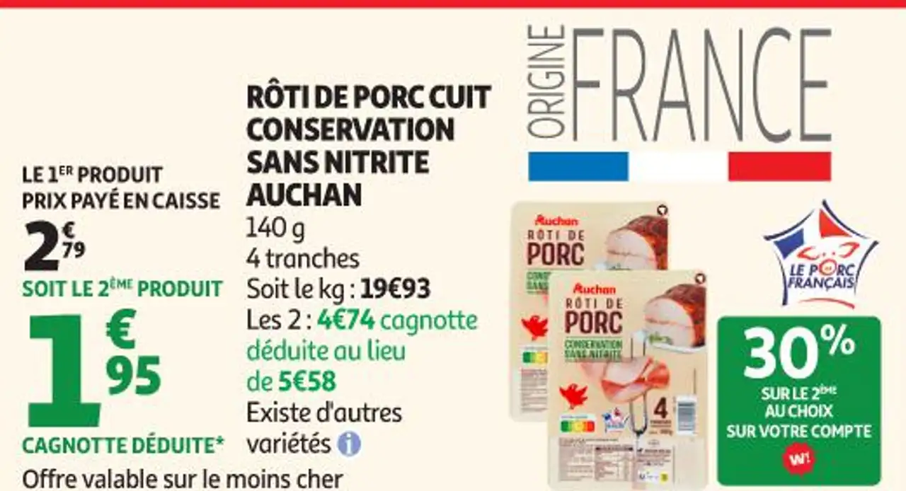 Rôti de porc cuit conservation sans nitrite Auchan