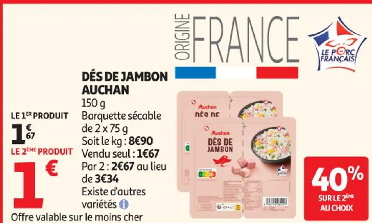 Dés de jambon Auchan
