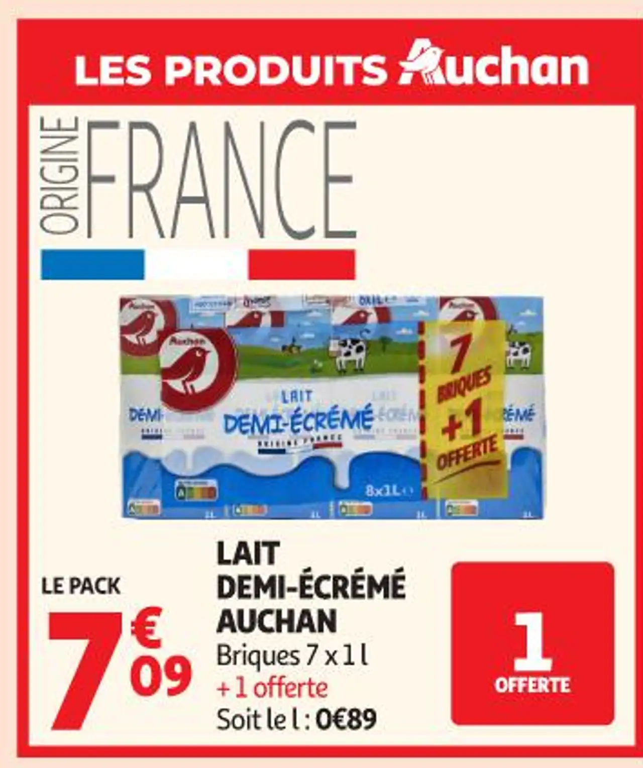 Lait Demi-Écrémé Auchan