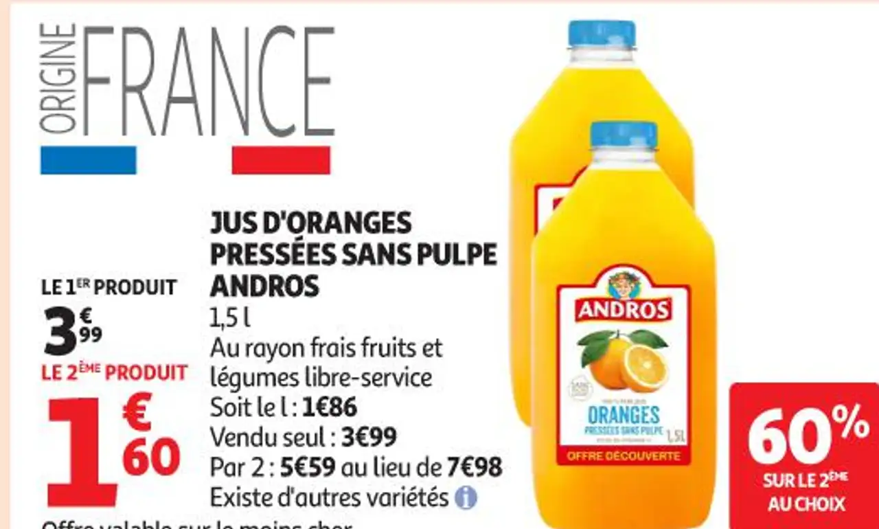 JUS D'ORANGES PRESSÉES SANS PULPE ANDROS