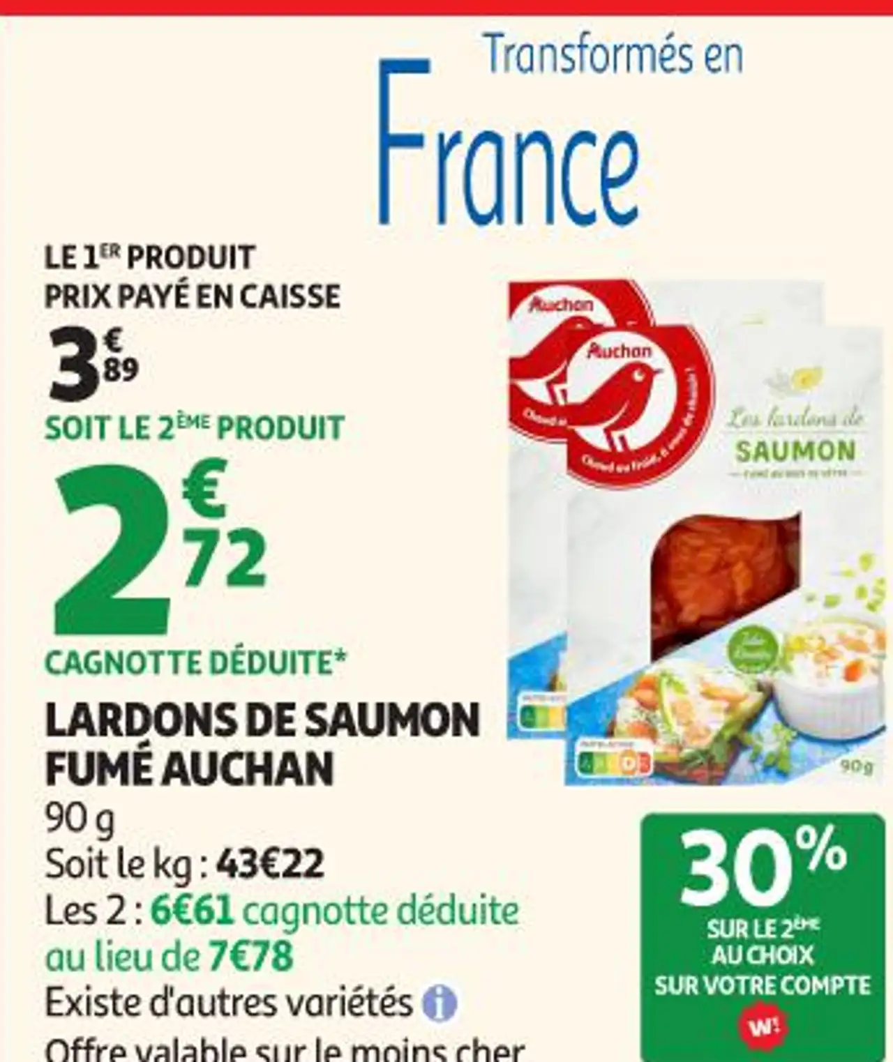 Auchan Lardons de saumon fumé