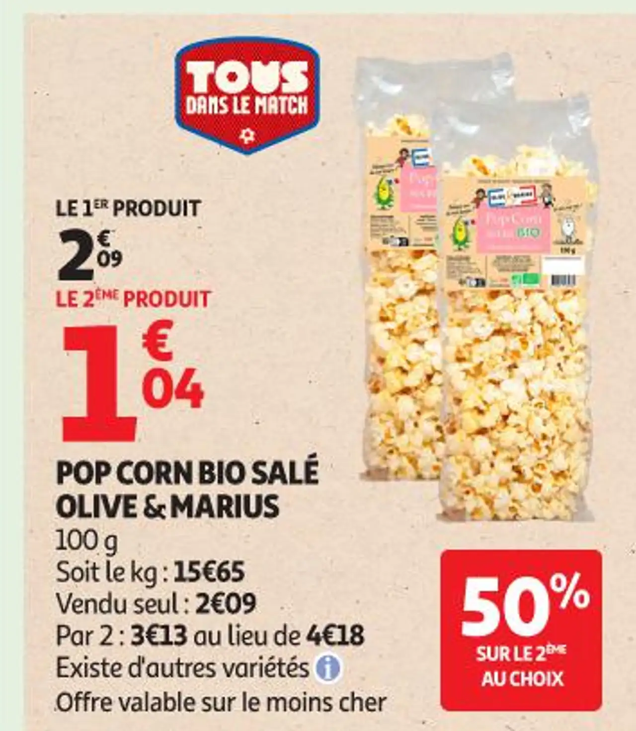 Pop Corn Bio Salé Olive & Marius