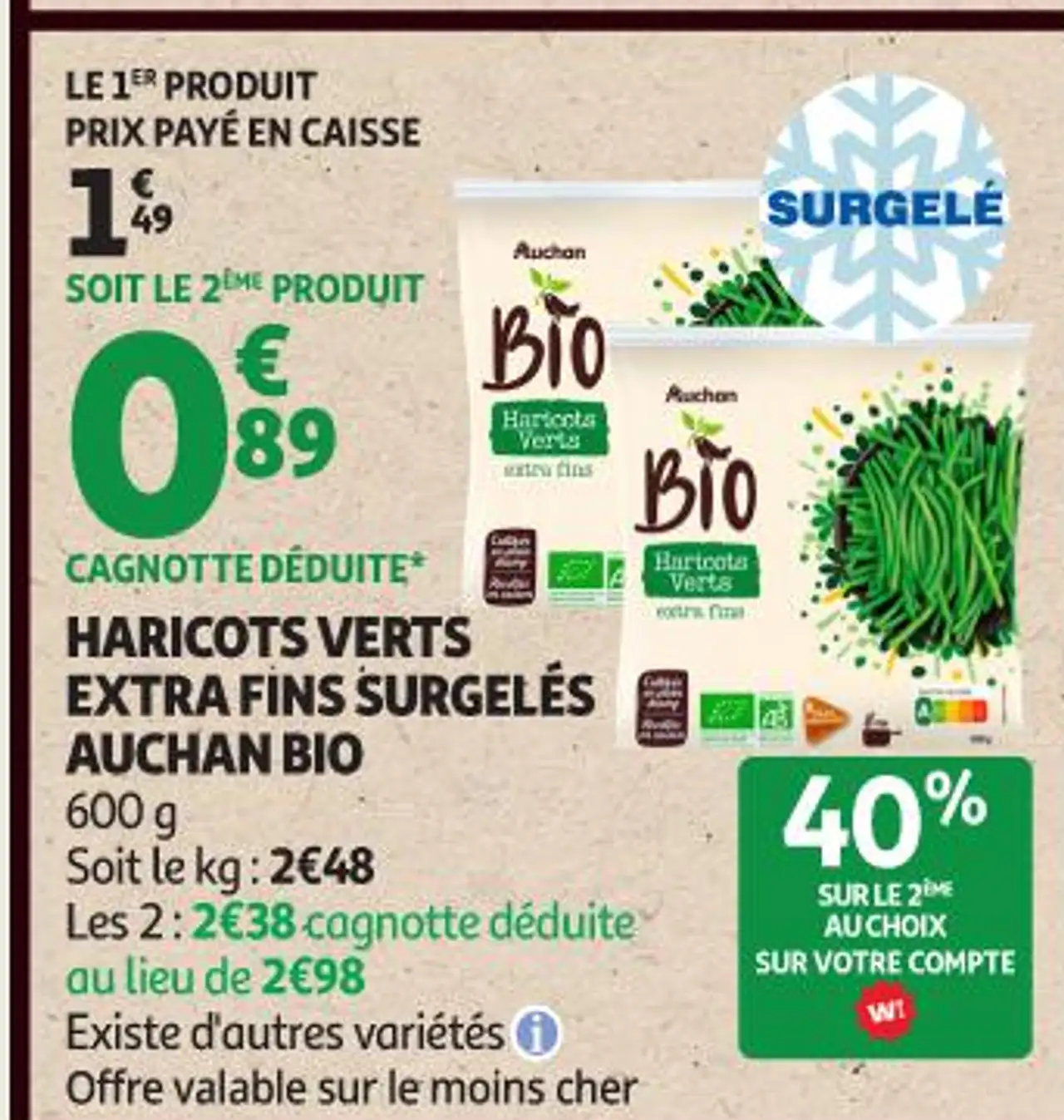 Haricots Verts Extra Fins Surgelés Auchan Bio
