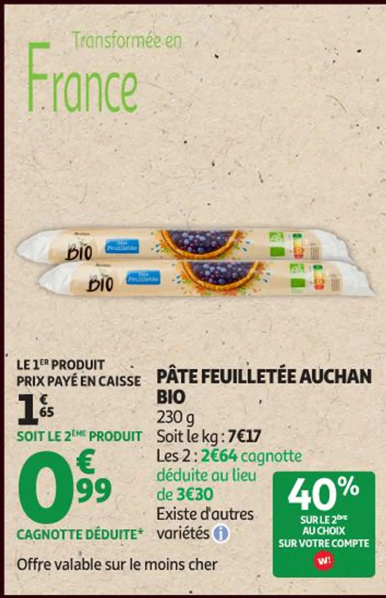 PÂTE FEUILLETÉE AUCHAN BIO