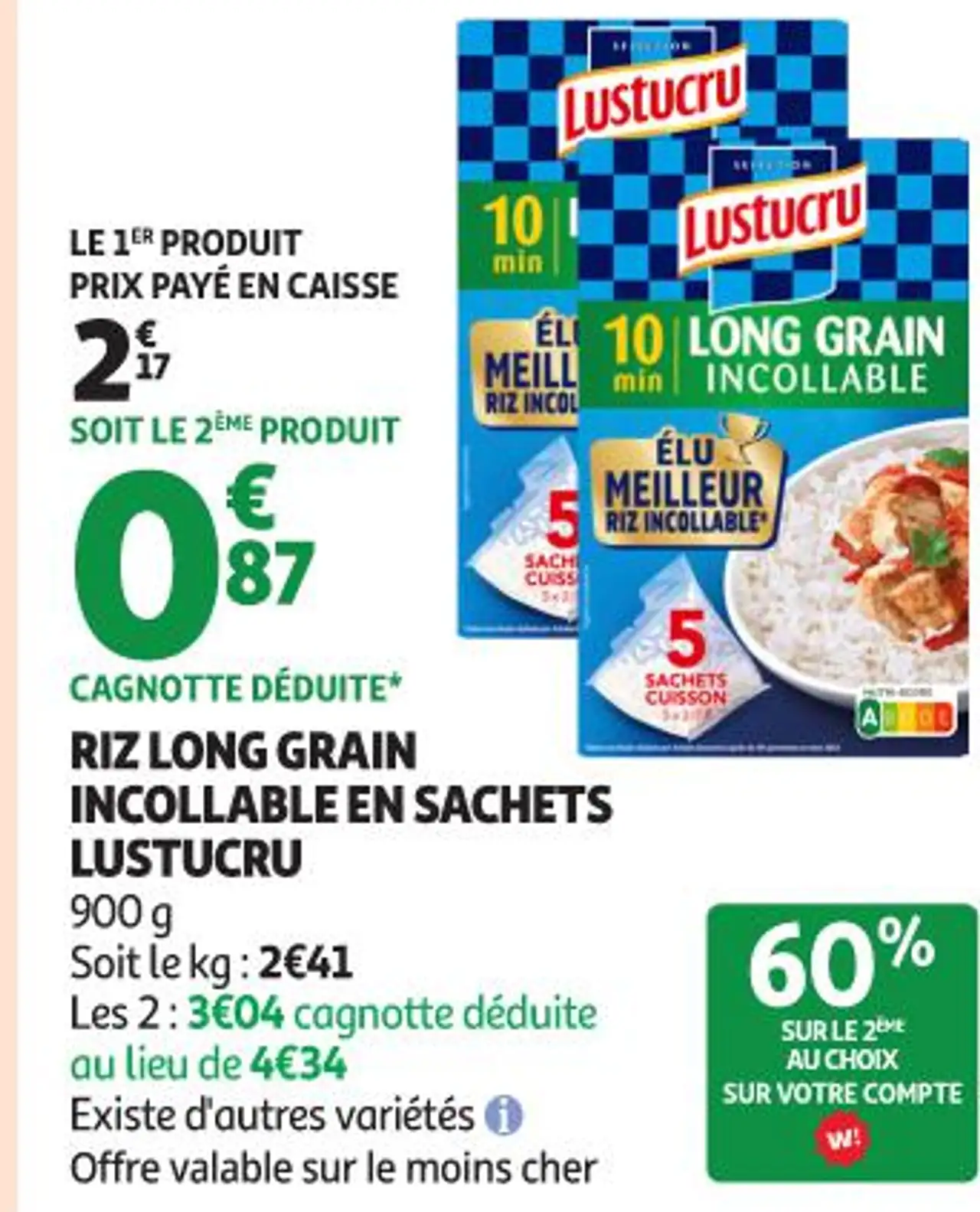 RIZ LONG GRAIN INCOLLABLE EN SACHETS LUSTUCRU
