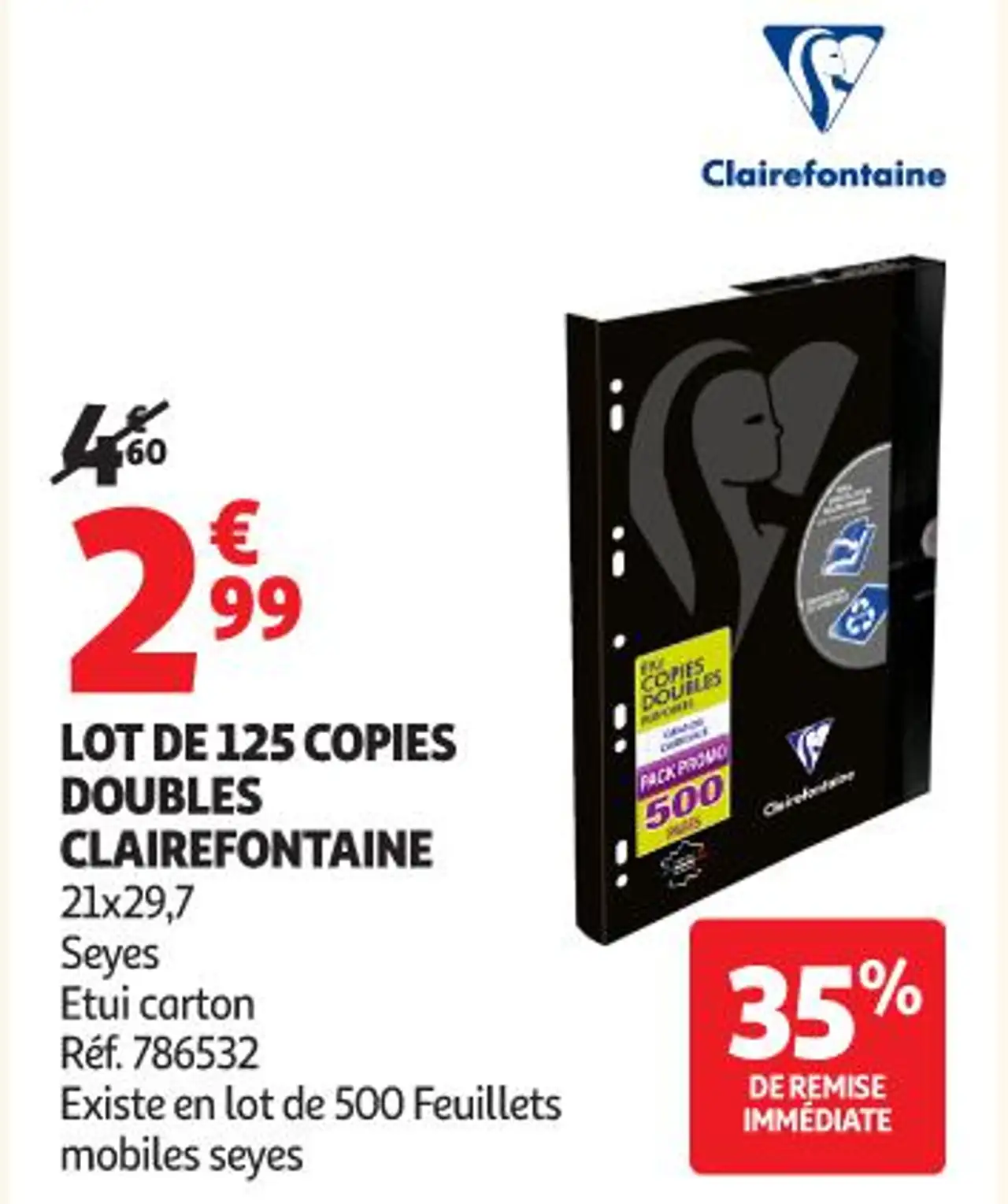 LOT DE 125 COPIES DOUBLES CLAIREFONTAINE