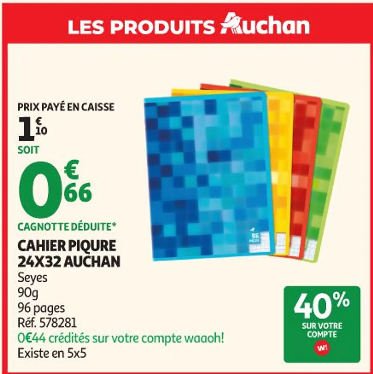 CAHIER PIQURE 24X32 AUCHAN Seyes