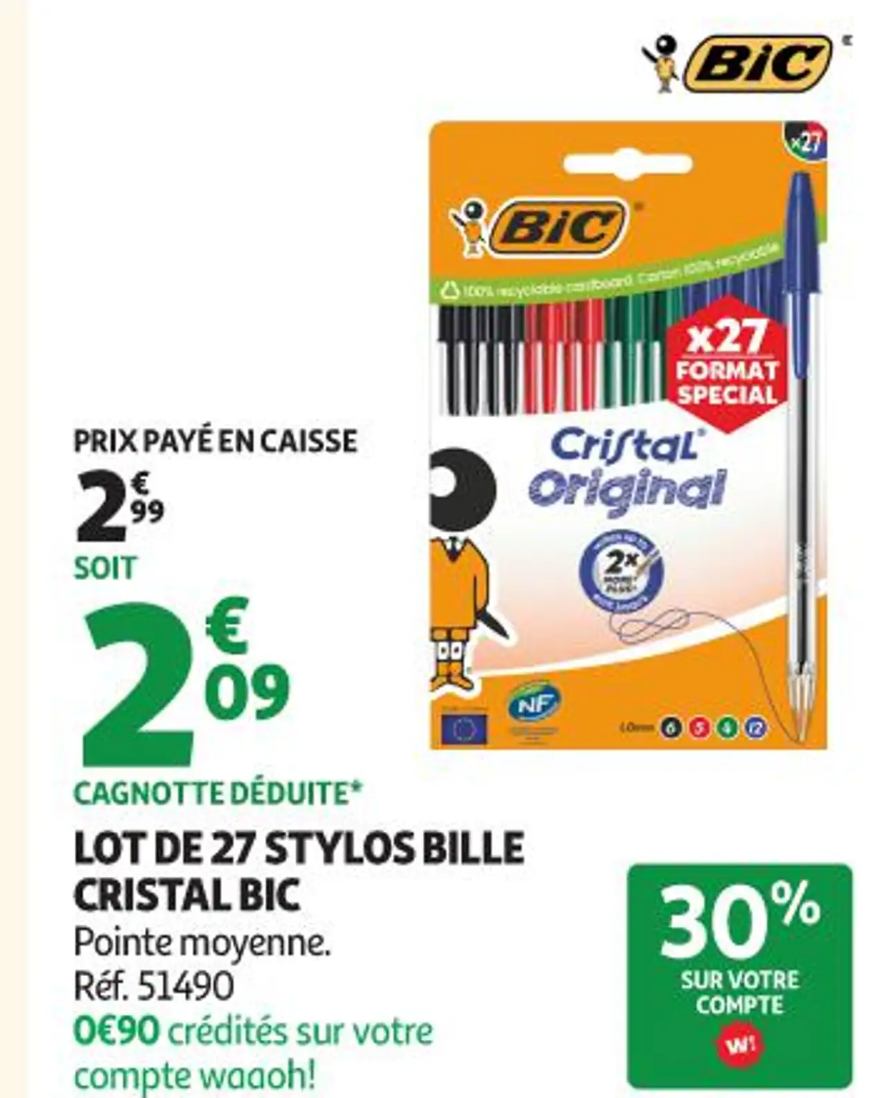 LOT DE 27 STYLOS BILLE CRISTAL BIC