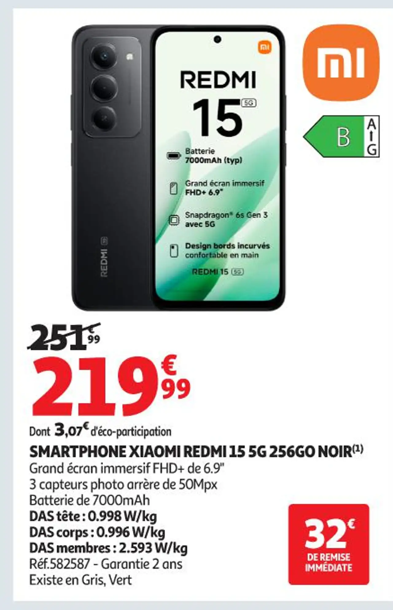 SMARTPHONE XIAOMI REDMI 15 5G 256GO NOIR