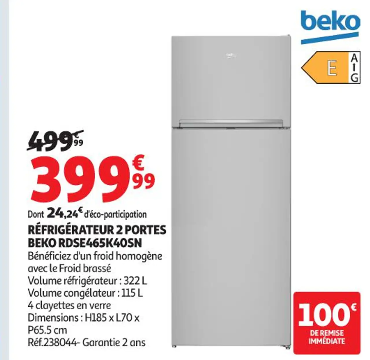 RÉFRIGÉRATEUR 2 PORTES BEKO RDSE465K40SN