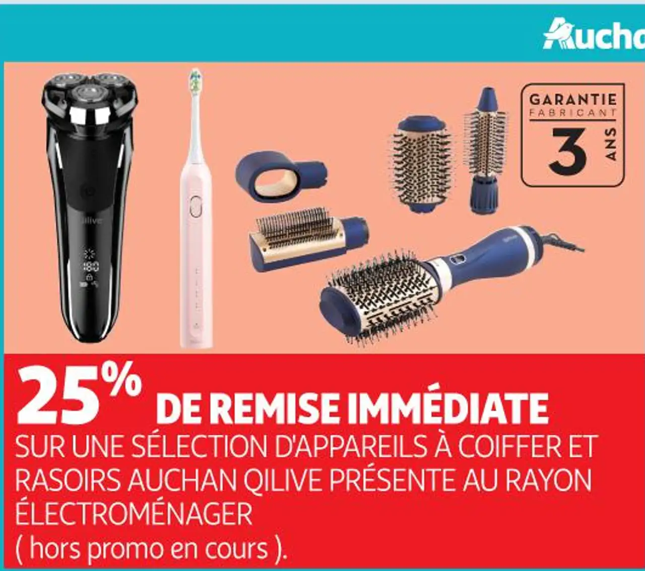 Une sélection d'appareils à coiffer et rasoirs Auchan Qilive