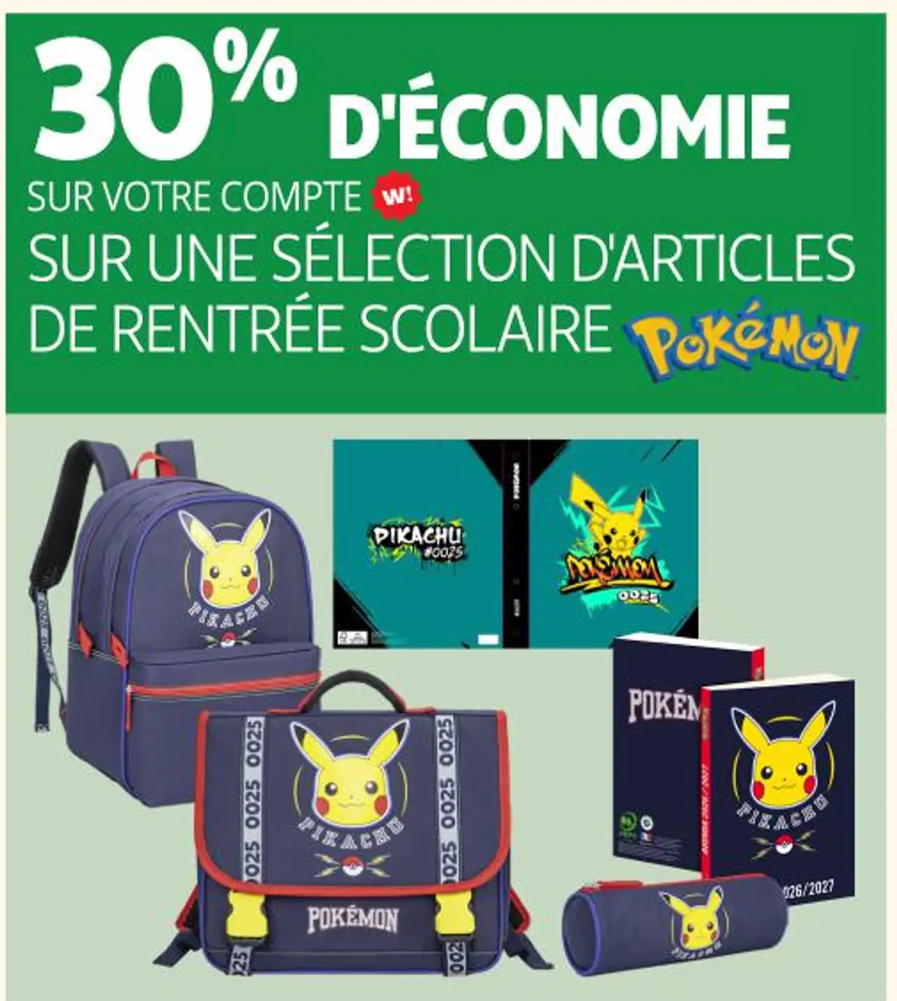 Sélection d'articles de rentrée scolaire Pokémon