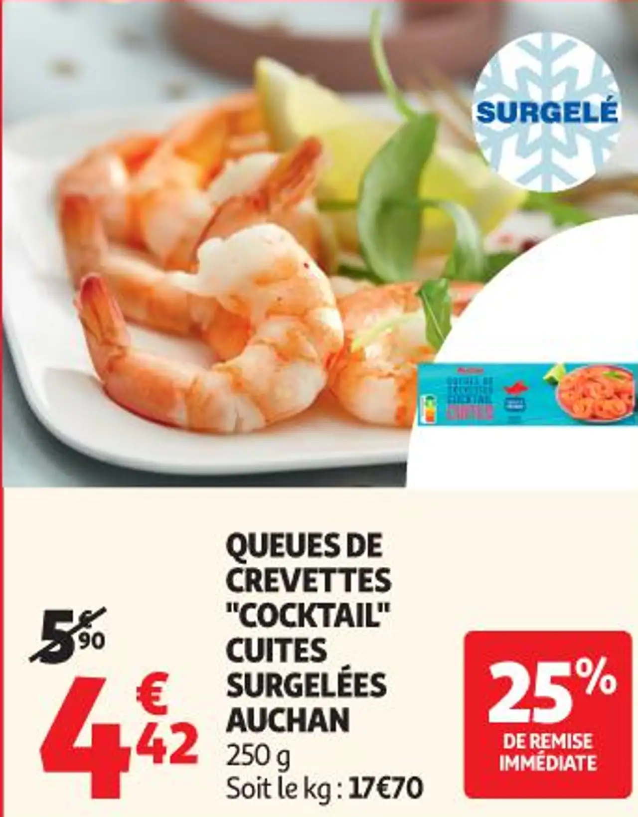 Queues de crevettes "cocktail" cuites surgelées Auchan