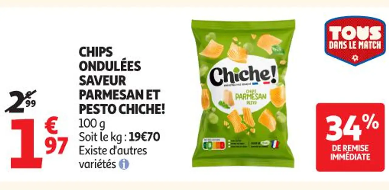 Chips Ondulées Saveur Parmesan et Pesto Chiche!