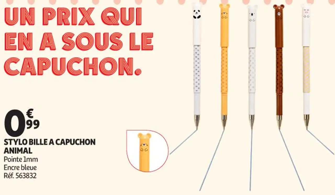 Stylo bille à capuchon animal Auchan
