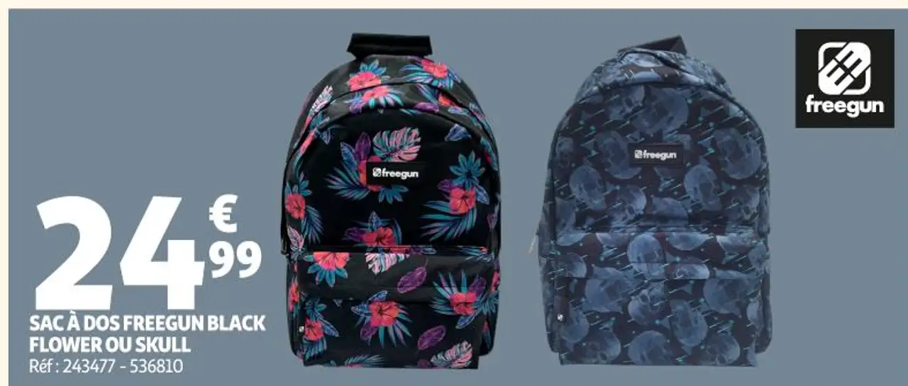 SAC À DOS FREEGUN BLACK FLOWER OU SKULL