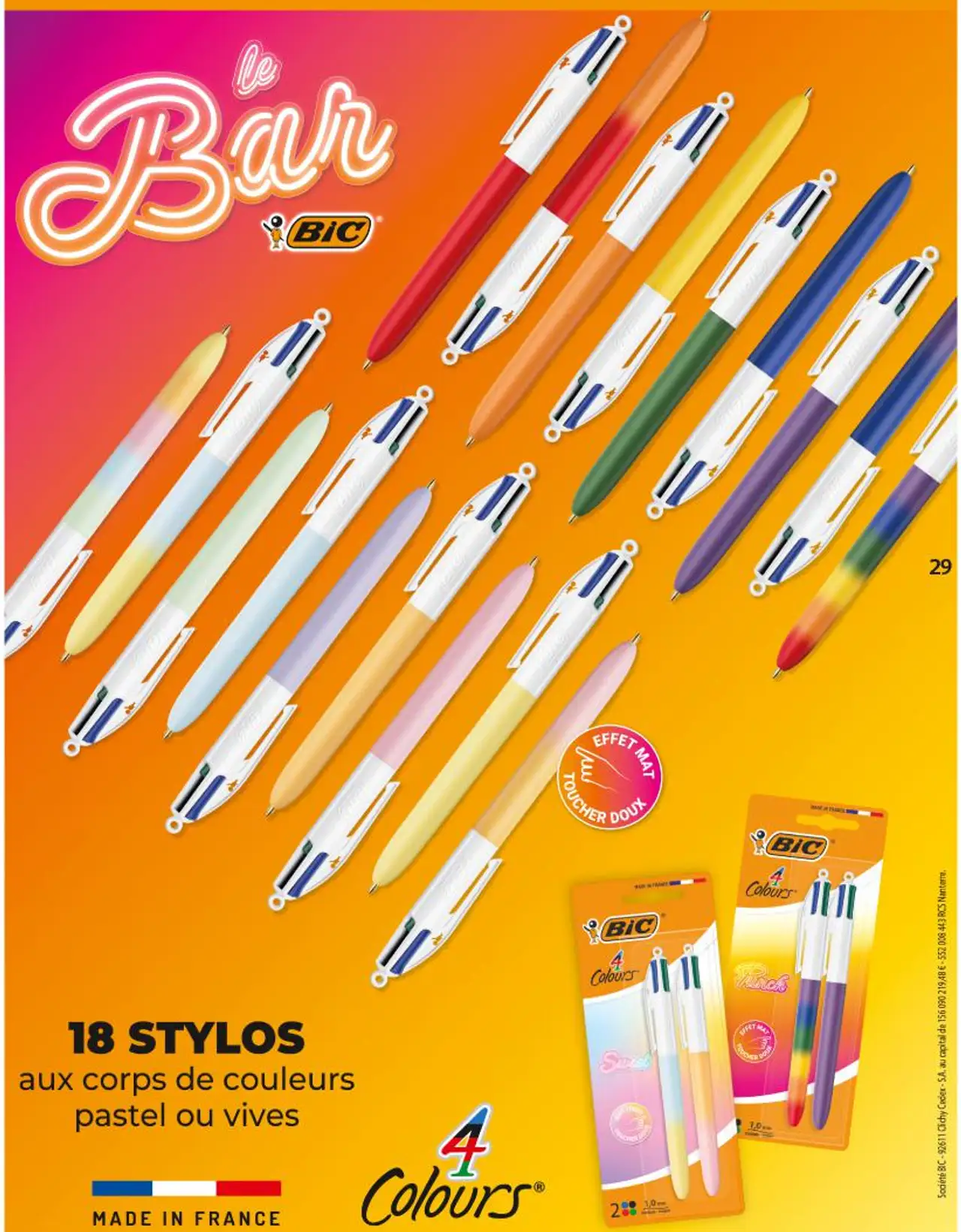 BIC 4 Colours 18 stylos aux corps de couleurs pastel ou vives