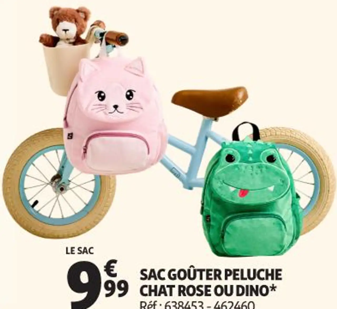 Auchan SAC GOÛTER PELUCHE CHAT ROSE OU DINO*