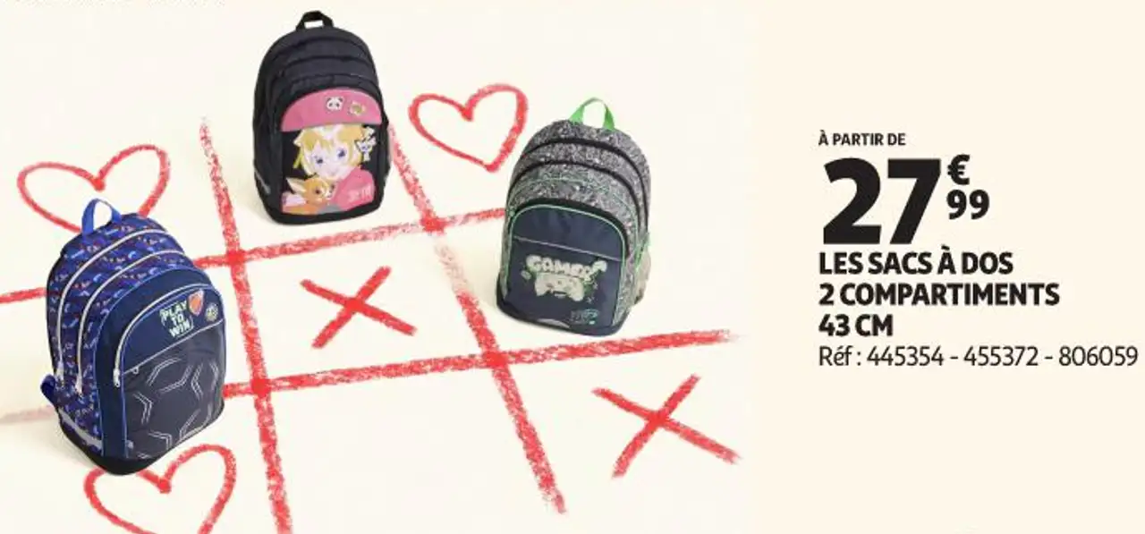 Auchan Les sacs à dos 2 compartiments 43 cm
