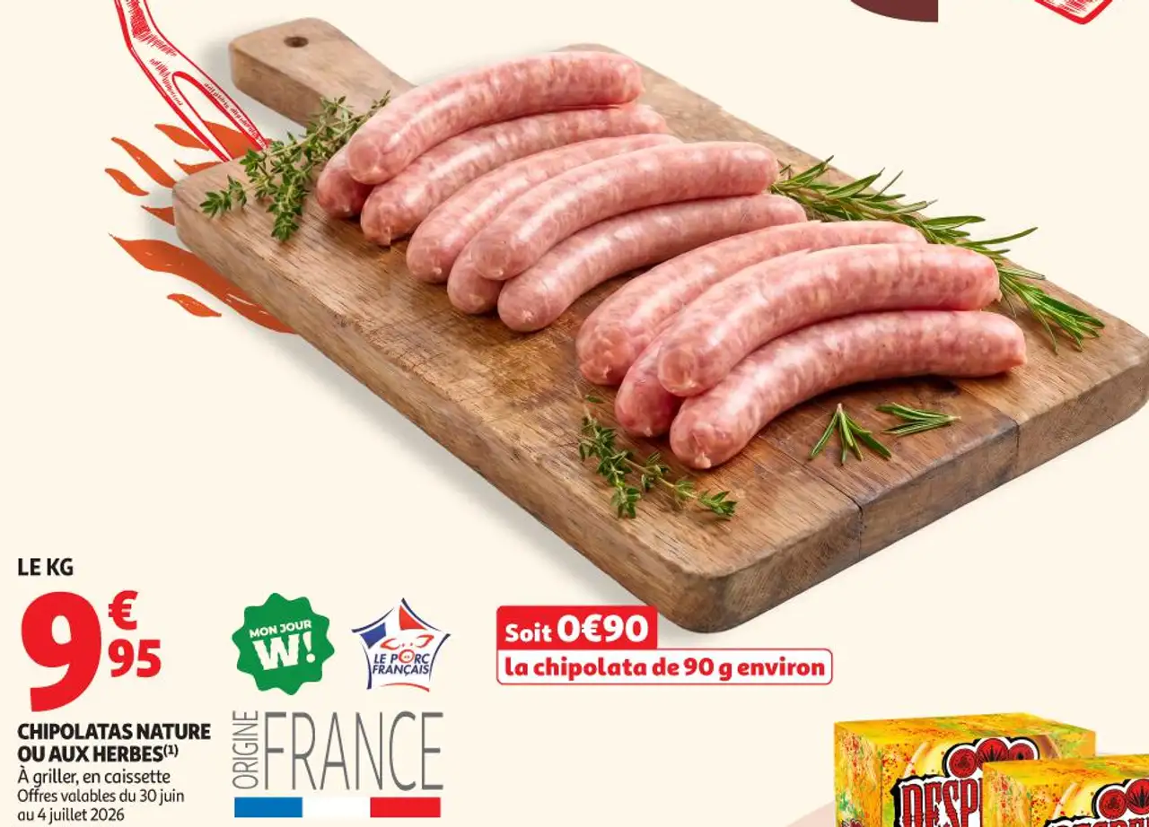Chipolatas nature ou aux herbes