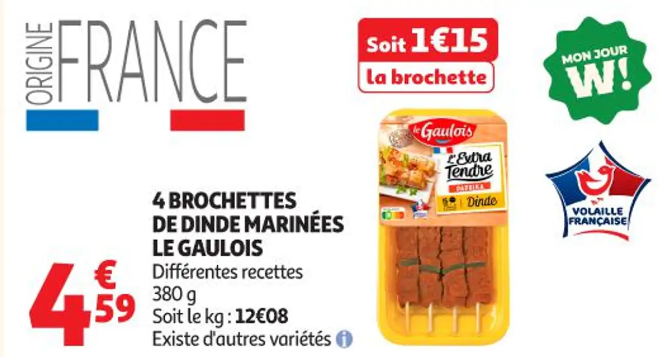 4 Brochettes de dinde marinées Le Gaulois