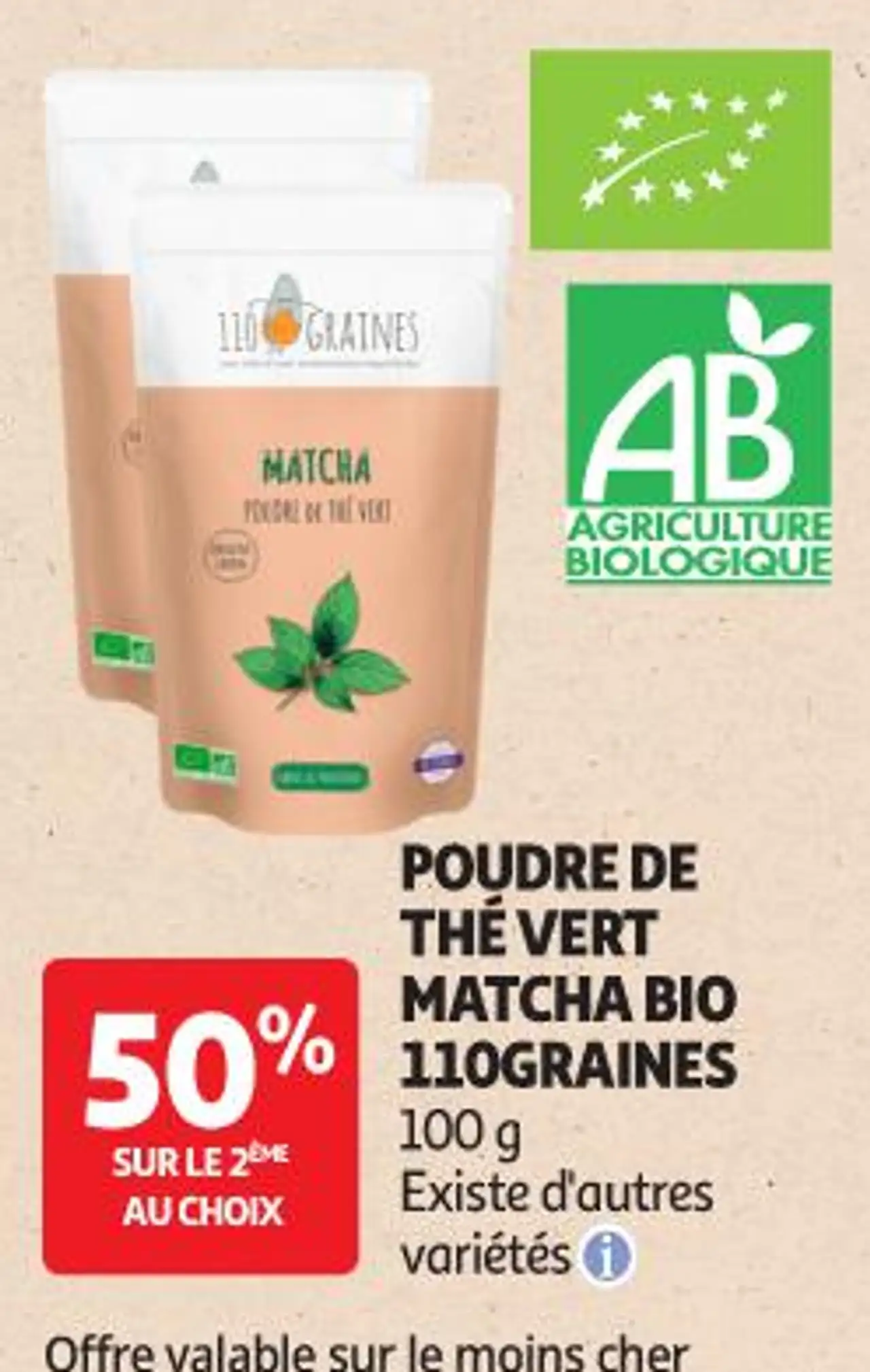 Poudre de thé vert matcha Bio 110 Graines