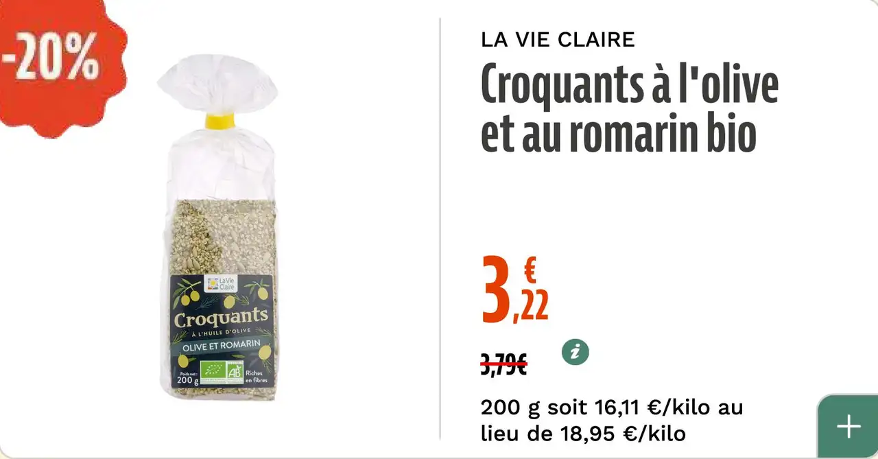 LA VIE CLAIRE Croquants à l'olive et au romarin bio