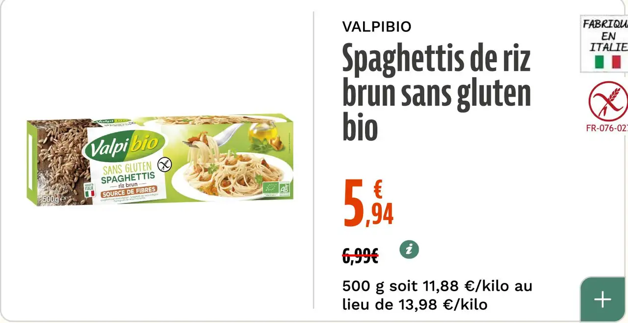 VALPIBIO Spaghettis de riz brun sans gluten bio