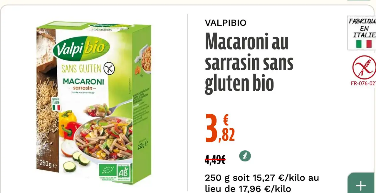 VALPIBIO Macaroni au sarrasin sans gluten bio