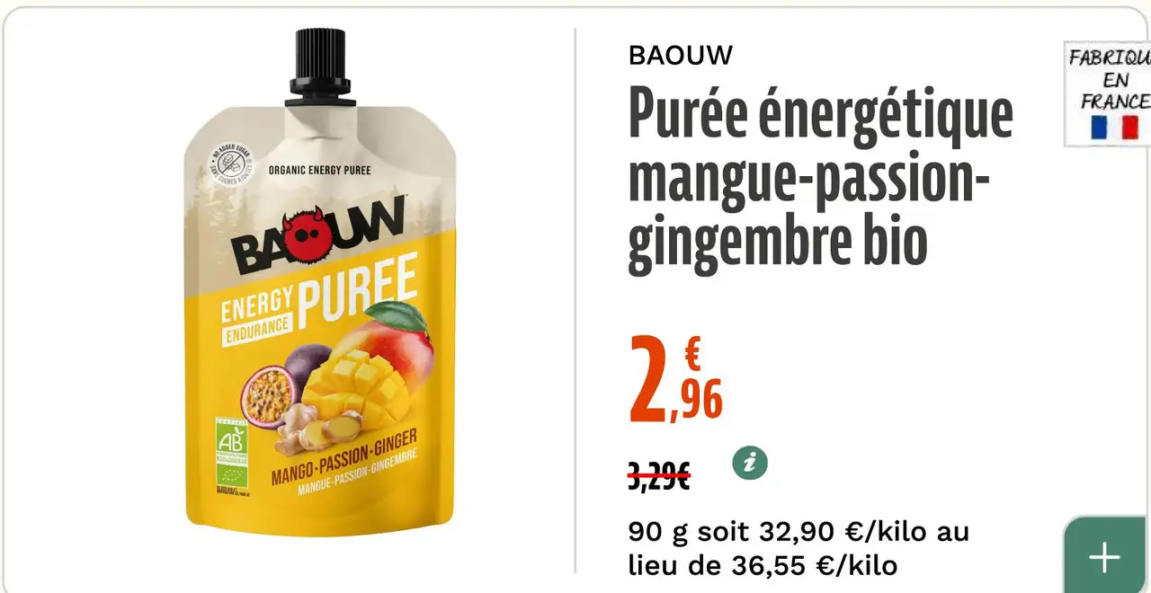 BAOUW Purée énergétique mangue-passion-gingembre bio
