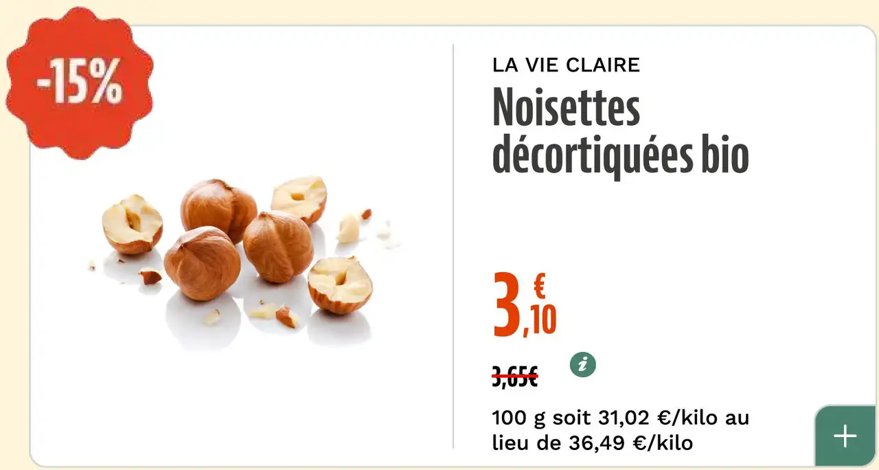 LA VIE CLAIRE Noisettes décortiquées bio
