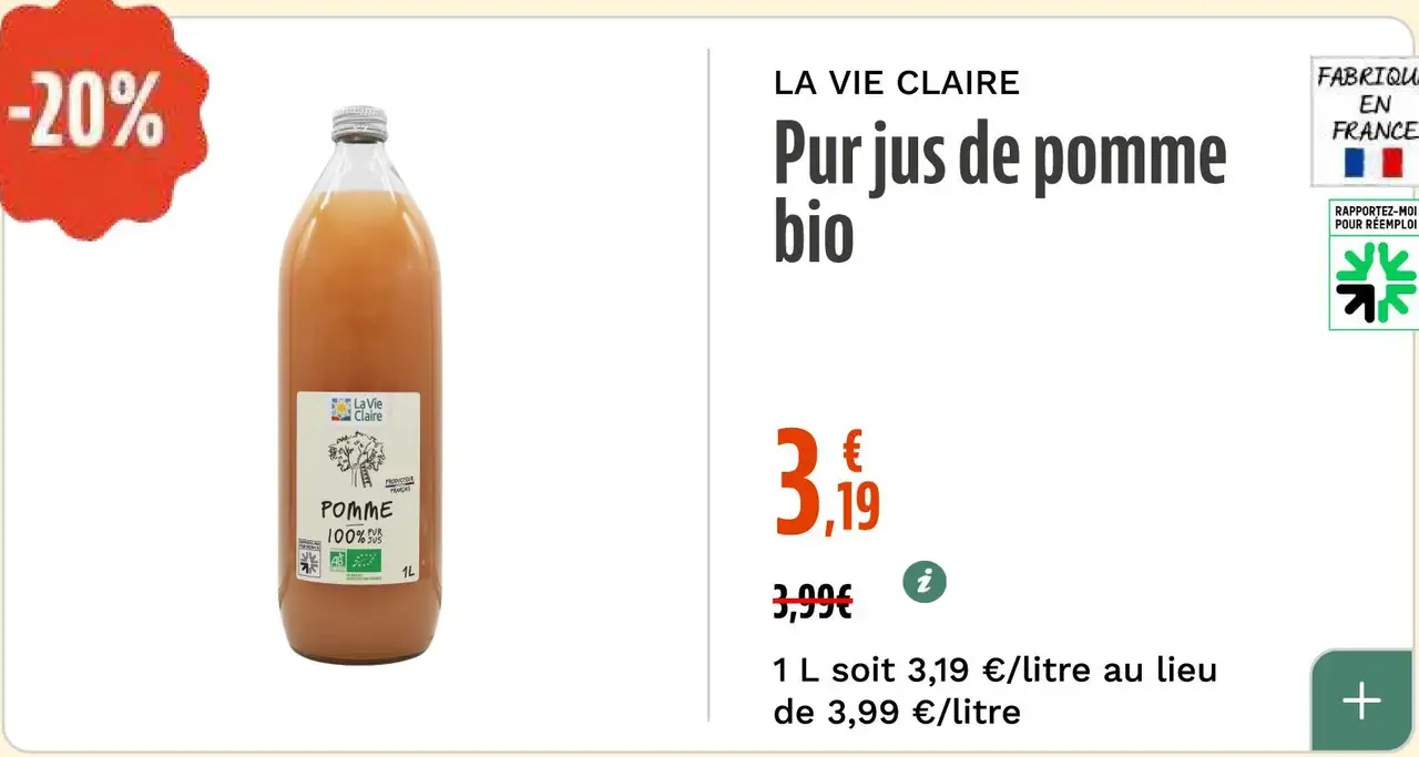 Pur jus de pomme bio La Vie Claire