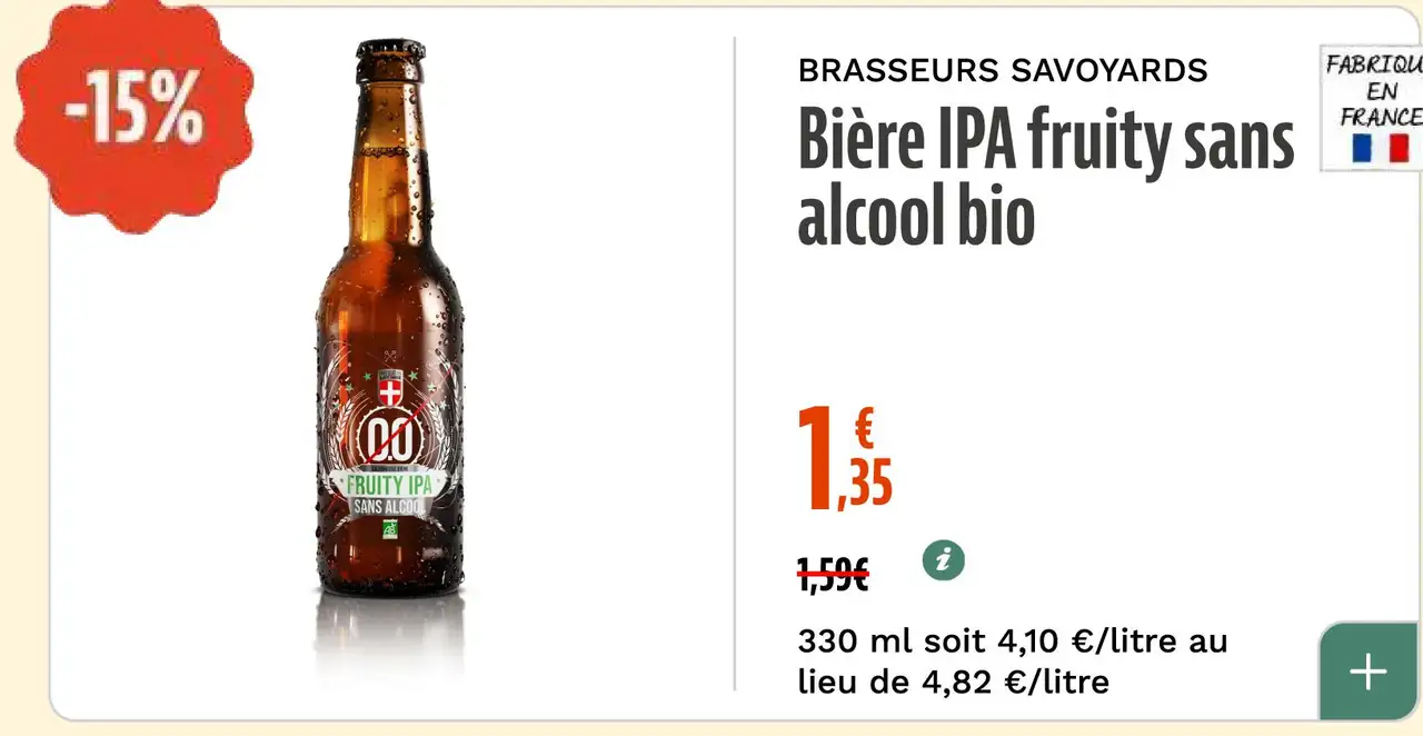 Brasseurs Savoyards Bière IPA fruity sans alcool bio