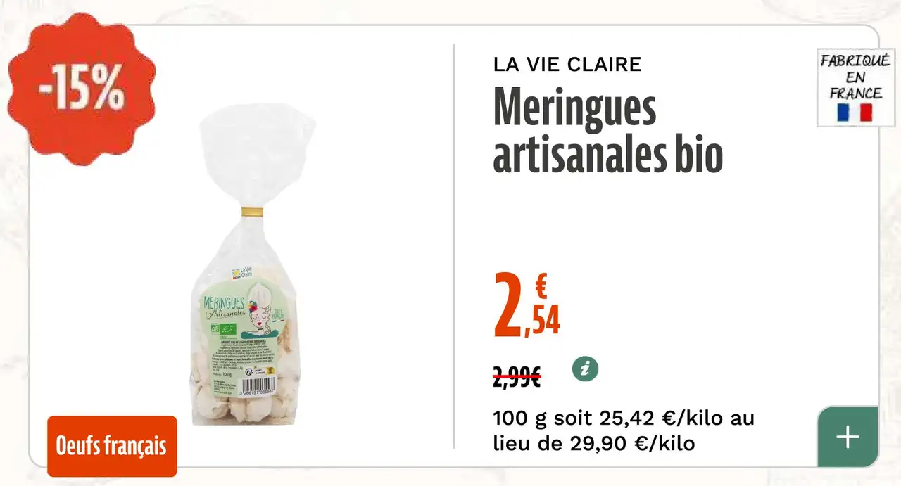 LA VIE CLAIRE Meringues artisanales bio